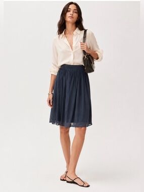 Classic Navy Chiffon A-Line Skirt - Women